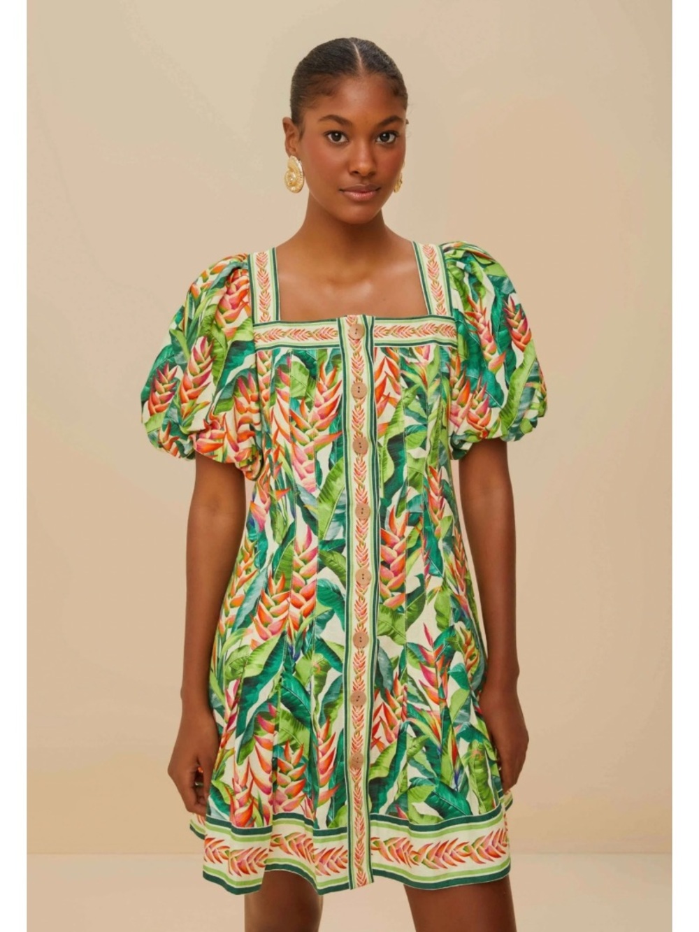 NWT FARM Rio Off-White Heli Leaves LENZING ECOVERO Euroflax Mini Dress